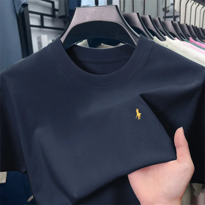 100%pure cotton short sleeve T-shirt men's fashion high-end brand Paul embroidery summer breathable loose casual round neck top