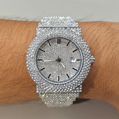 Hot New Luxury Watches For Men Full Diamond Iced Hip Hop Stylish Quartz Watch For Male Waterproof Calendar Men's Wristwatches