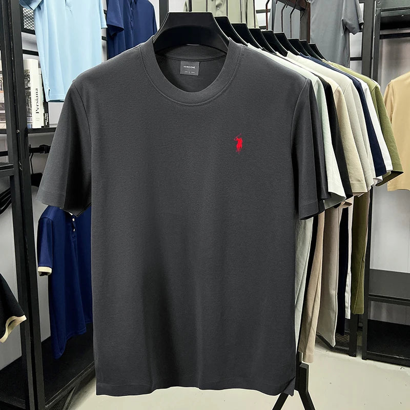 Men's High-End Brand Designer Embroidered O-neck T-shirt Trendy Casual Short Sleeved Breathable Sweat Absorbing Cotton Men's Top