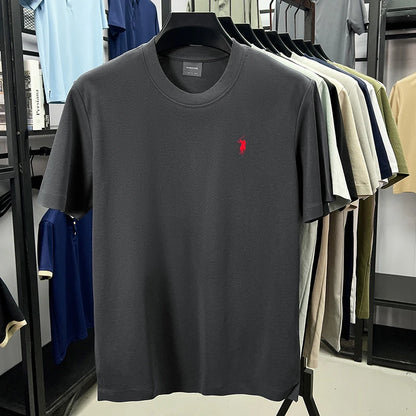 Men's High-End Brand Designer Embroidered O-neck T-shirt Trendy Casual Short Sleeved Breathable Sweat Absorbing Cotton Men's Top
