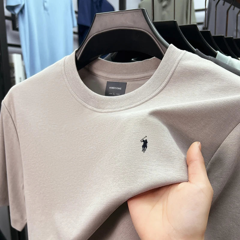 Men's High-End Brand Designer Embroidered O-neck T-shirt Trendy Casual Short Sleeved Breathable Sweat Absorbing Cotton Men's Top