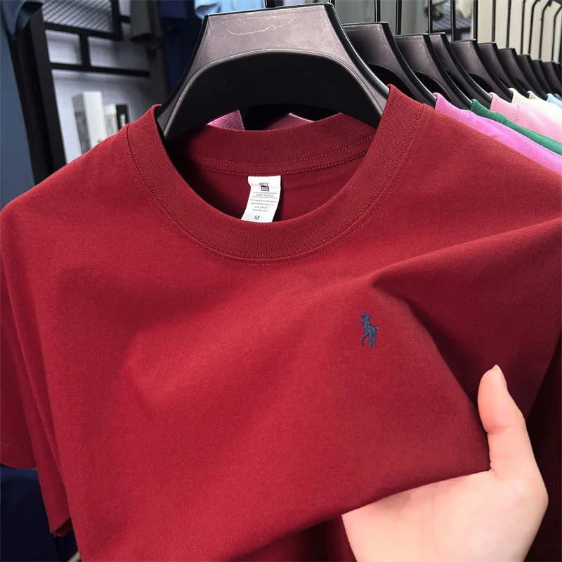 100%pure cotton short sleeve T-shirt men's fashion high-end brand Paul embroidery summer breathable loose casual round neck top