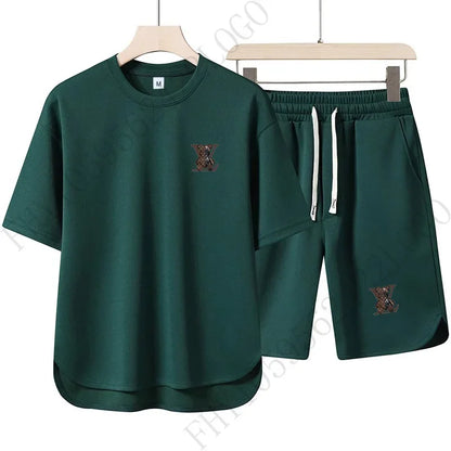 2025 Summer Street men fashion Breathable fitness sports fashion high quality printed short sleeve T-shirt + jogging shorts set