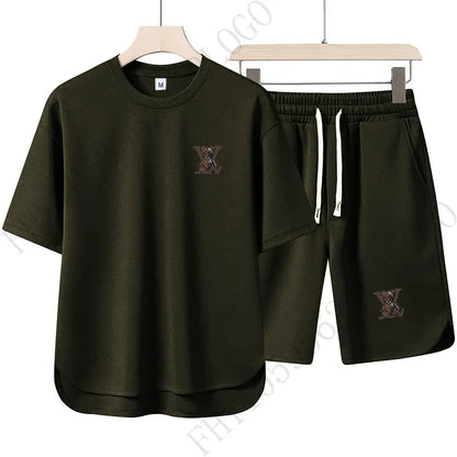 2025 Summer Street men fashion Breathable fitness sports fashion high quality printed short sleeve T-shirt + jogging shorts set