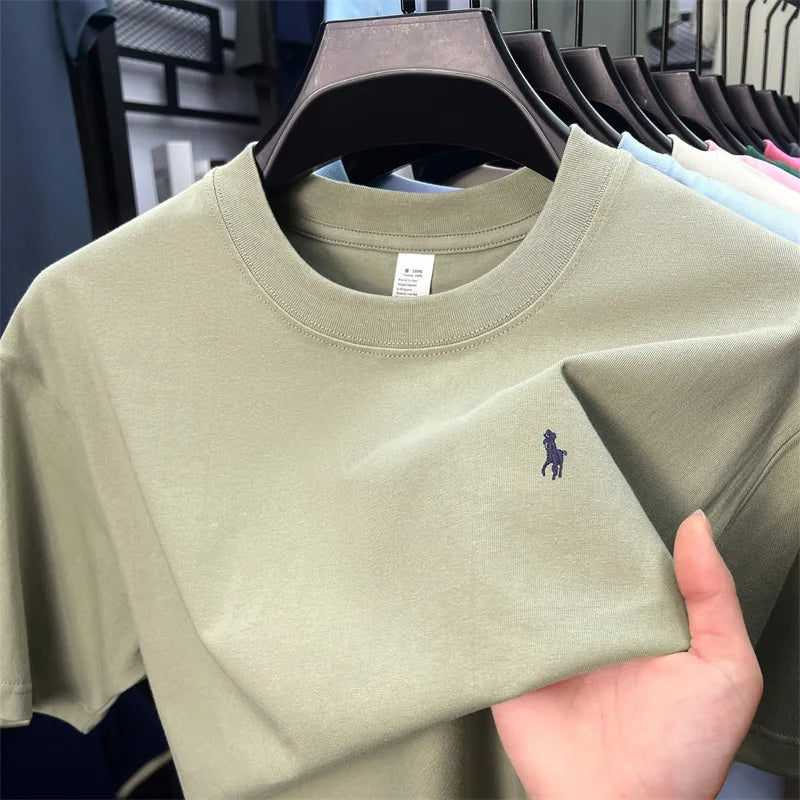 100%pure cotton short sleeve T-shirt men's fashion high-end brand Paul embroidery summer breathable loose casual round neck top