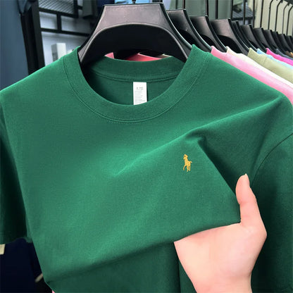 100%pure cotton short sleeve T-shirt men's fashion high-end brand Paul embroidery summer breathable loose casual round neck top