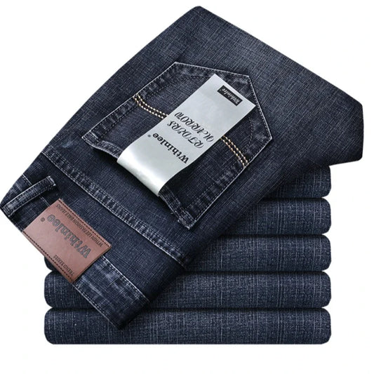 Wthinlee New Business Men's Jeans Casual Straight Stretch Fashion Classic Blue Black Work Denim Trousers Male Brand Clothing