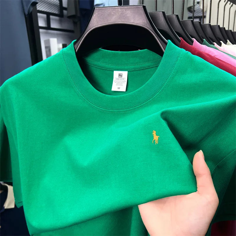 100%pure cotton short sleeve T-shirt men's fashion high-end brand Paul embroidery summer breathable loose casual round neck top