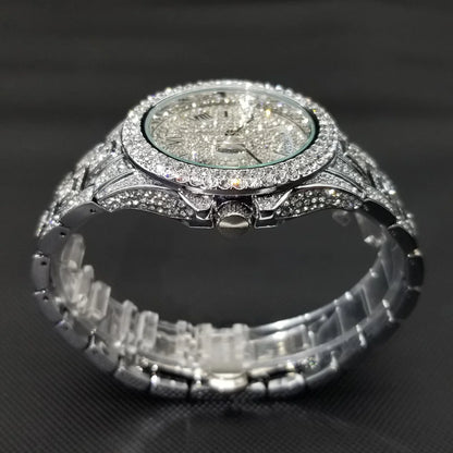 Luxury Shiny Diamond Watch For Men Hip Hop Trendy Iced Out Quartz Watches High Quality Stainless Steel Waterproof Day Date Clock