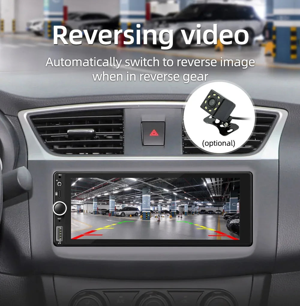 1din 6.86" HD Car Radio Multimedia Carplay Touch Screen Mirror Link Stereo Bluetooth USB FM Camera MP5 Player
