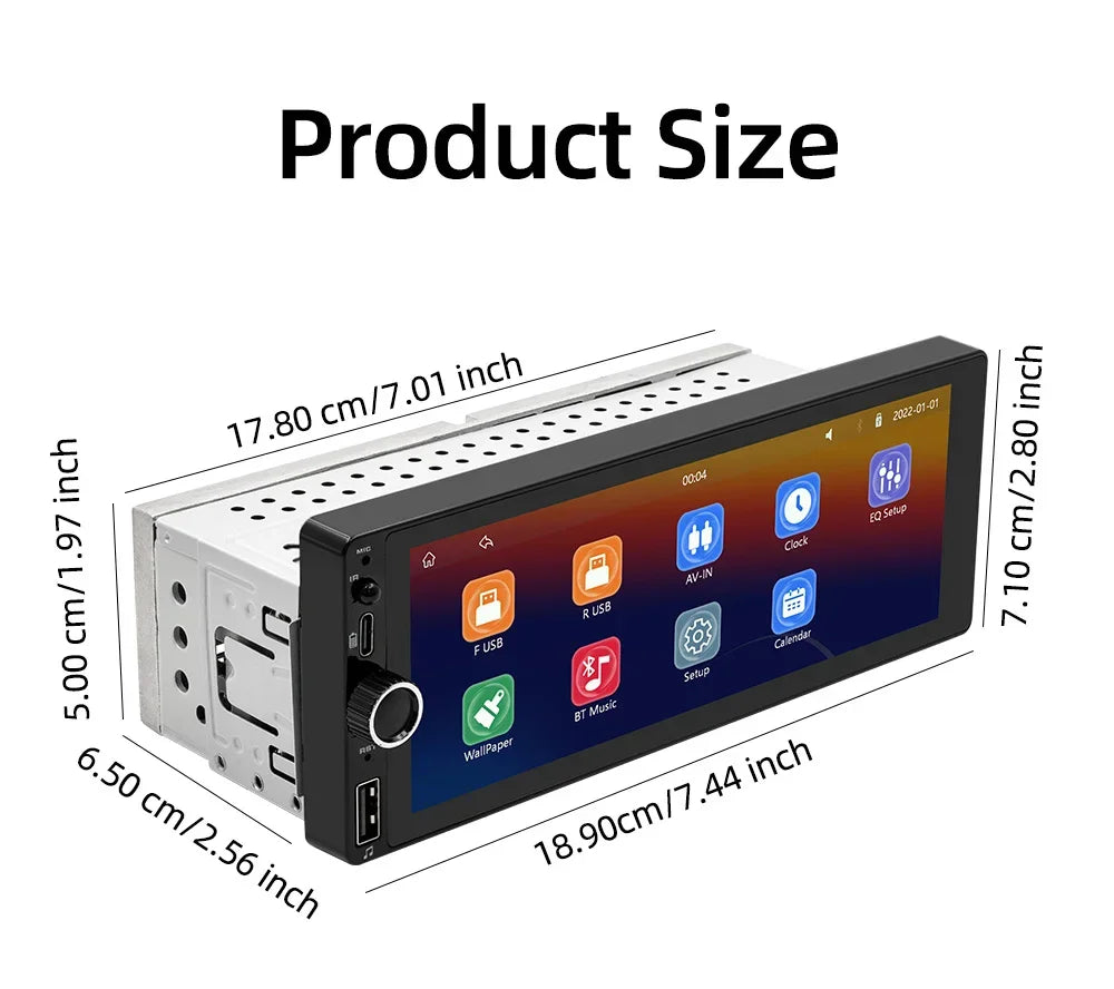 1din 6.86" HD Car Radio Multimedia Carplay Touch Screen Mirror Link Stereo Bluetooth USB FM Camera MP5 Player