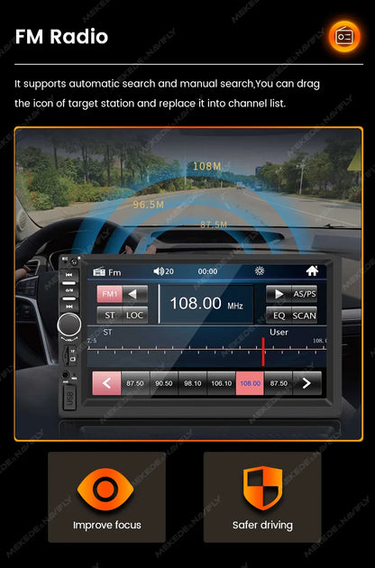1DIN 7inch HD Touch Screen Universal Car Radio Multimedia Player MP5 Car-play Auto BT For Ford Honda Hyundai KIA Fiat VW Nissan