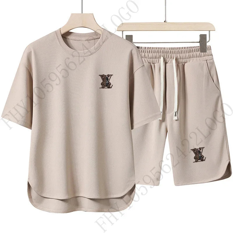 2025 Summer Street men fashion Breathable fitness sports fashion high quality printed short sleeve T-shirt + jogging shorts set