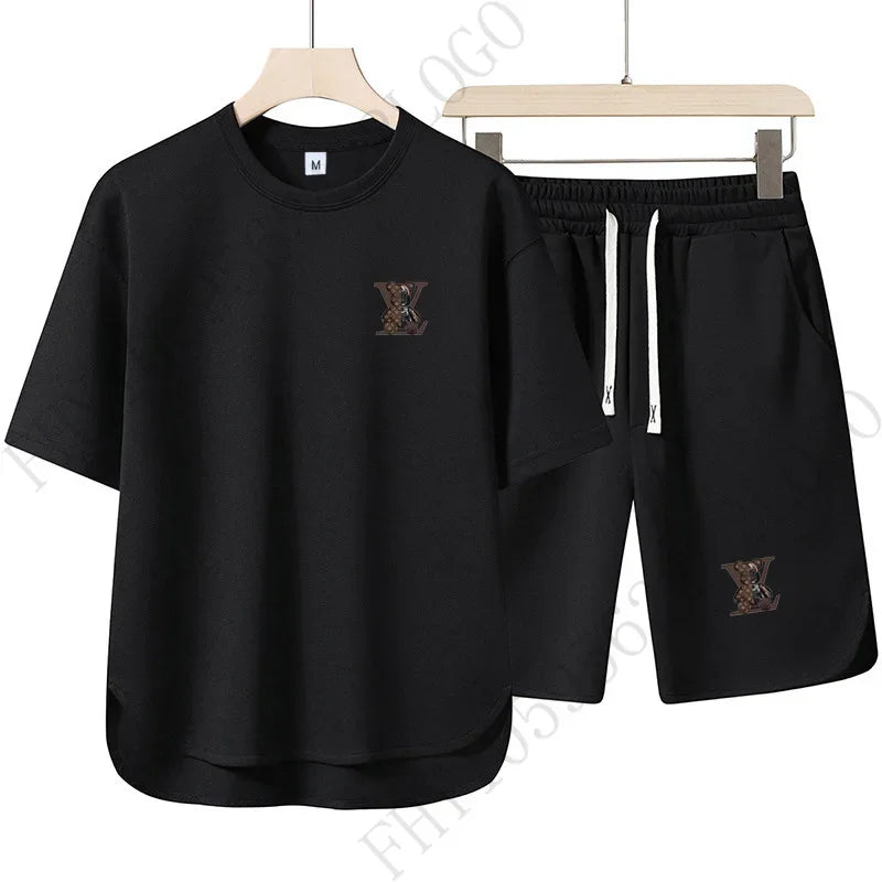 2025 Summer Street men fashion Breathable fitness sports fashion high quality printed short sleeve T-shirt + jogging shorts set
