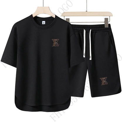 2025 Summer Street men fashion Breathable fitness sports fashion high quality printed short sleeve T-shirt + jogging shorts set