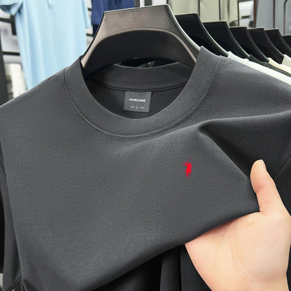 Men's High-End Brand Designer Embroidered O-neck T-shirt Trendy Casual Short Sleeved Breathable Sweat Absorbing Cotton Men's Top
