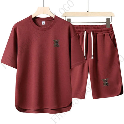2025 Summer Street men fashion Breathable fitness sports fashion high quality printed short sleeve T-shirt + jogging shorts set