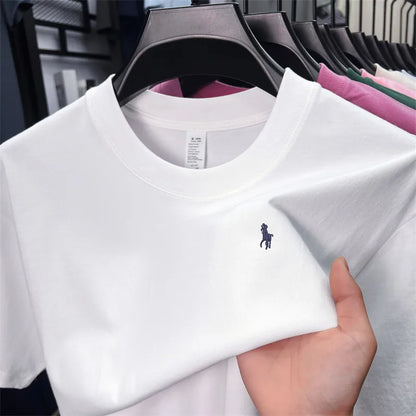 100%pure cotton short sleeve T-shirt men's fashion high-end brand Paul embroidery summer breathable loose casual round neck top