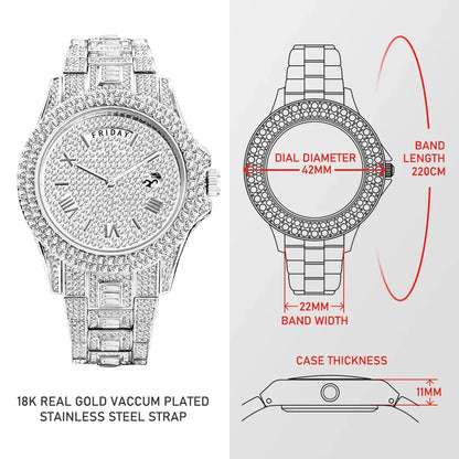 Luxury Shiny Diamond Watch For Men Hip Hop Trendy Iced Out Quartz Watches High Quality Stainless Steel Waterproof Day Date Clock