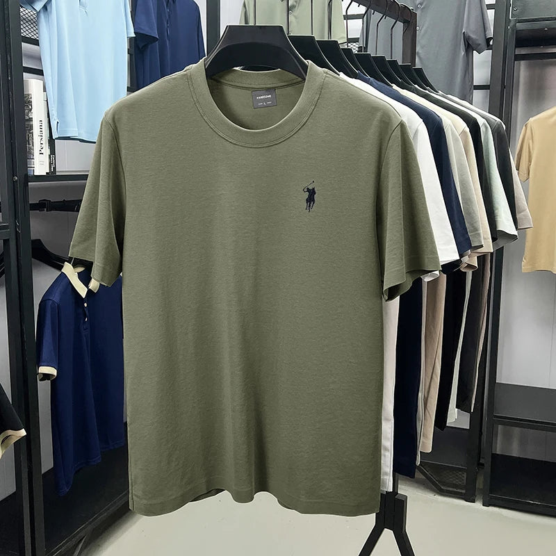 Men's High-End Brand Designer Embroidered O-neck T-shirt Trendy Casual Short Sleeved Breathable Sweat Absorbing Cotton Men's Top
