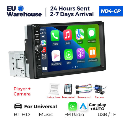 1DIN 7inch HD Touch Screen Universal Car Radio Multimedia Player MP5 Car-play Auto BT For Ford Honda Hyundai KIA Fiat VW Nissan