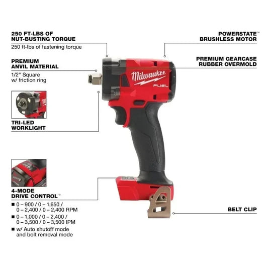 Milwaukee 18V 800N.M Brushless Impact Wrench 4 Gears Cordless Electric Driver 1/2" Socket High Torque Power Tools