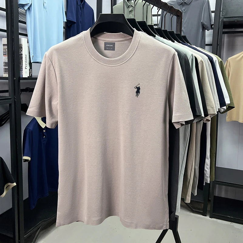 Men's High-End Brand Designer Embroidered O-neck T-shirt Trendy Casual Short Sleeved Breathable Sweat Absorbing Cotton Men's Top