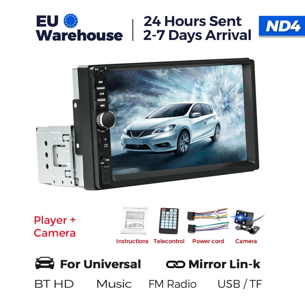 1DIN 7inch HD Touch Screen Universal Car Radio Multimedia Player MP5 Car-play Auto BT For Ford Honda Hyundai KIA Fiat VW Nissan