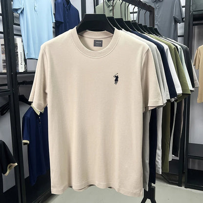 Men's High-End Brand Designer Embroidered O-neck T-shirt Trendy Casual Short Sleeved Breathable Sweat Absorbing Cotton Men's Top