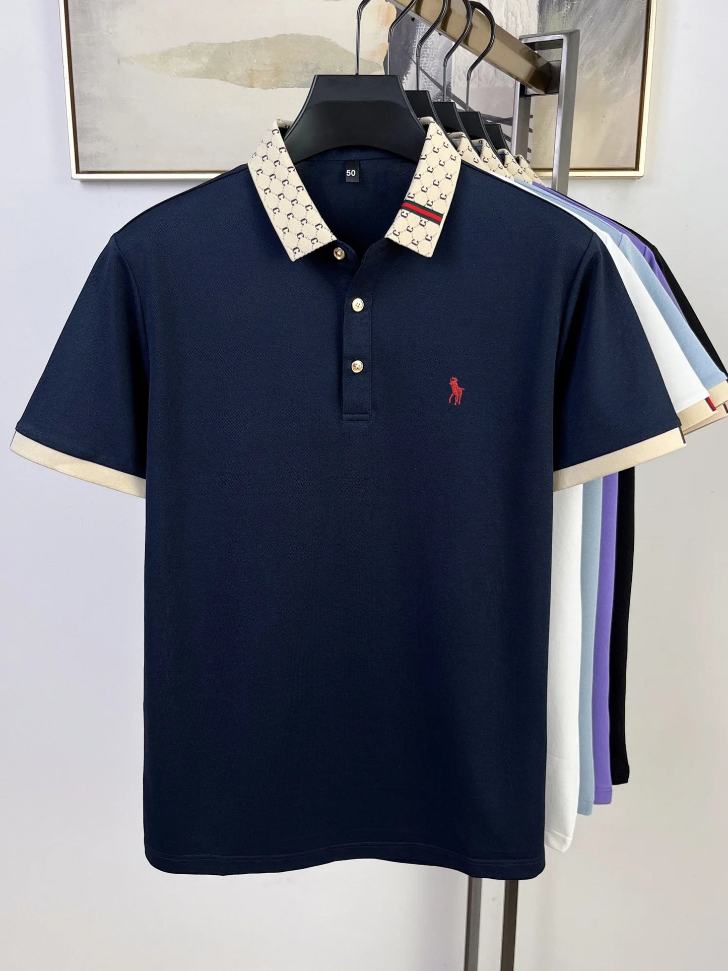 High end pony embroidered short sleeve polo shirt fashion designer brand T-shirt comfort breathable business casual men's wear