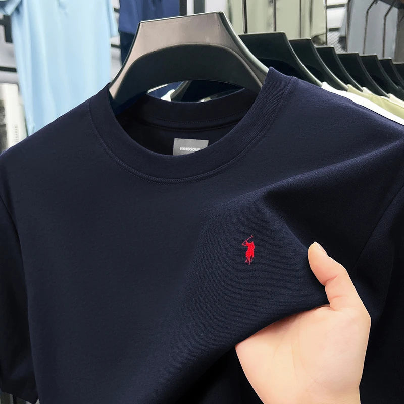 Men's High-End Brand Designer Embroidered O-neck T-shirt Trendy Casual Short Sleeved Breathable Sweat Absorbing Cotton Men's Top