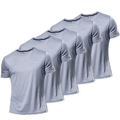 5PCS Men's Solid Color Ultralight Quick Dry Sport T-Shirt, Breathable Lightweight Top For Fitness Training Workout Running Gym