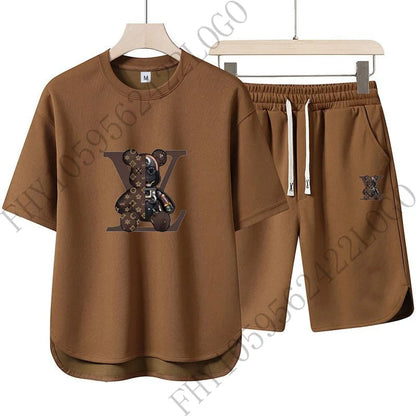 2025 Summer Street men fashion Breathable fitness sports fashion high quality printed short sleeve T-shirt + jogging shorts set