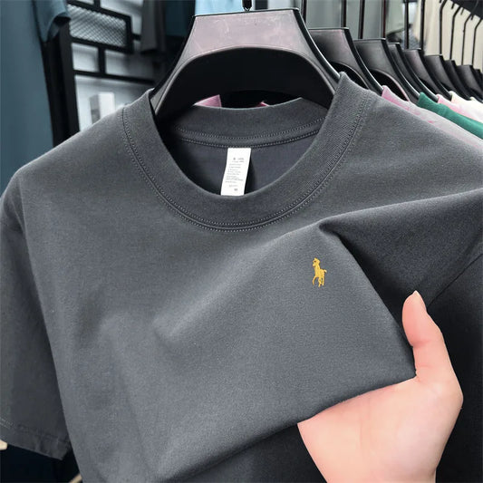 100%pure cotton short sleeve T-shirt men's fashion high-end brand Paul embroidery summer breathable loose casual round neck top