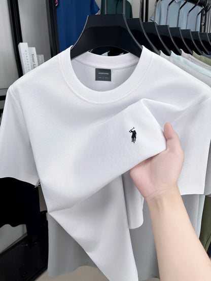 High end silky cotton breathable short sleeve T-shirt men summer designer Paul brand embroidered fashion casual round neck top