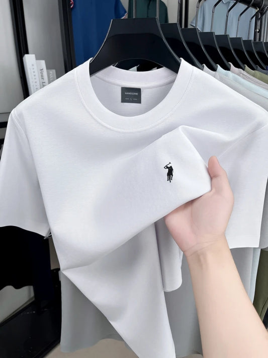 High end silky cotton breathable short sleeve T-shirt men summer designer Paul brand embroidered fashion casual round neck top
