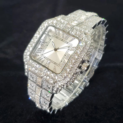 Luxury Diamond Watch Men Hip Hop Bling Iced Out Quartz Watches Fashion Blue Dial Silver Shiny Party Jewelry Relojes Dropshipping