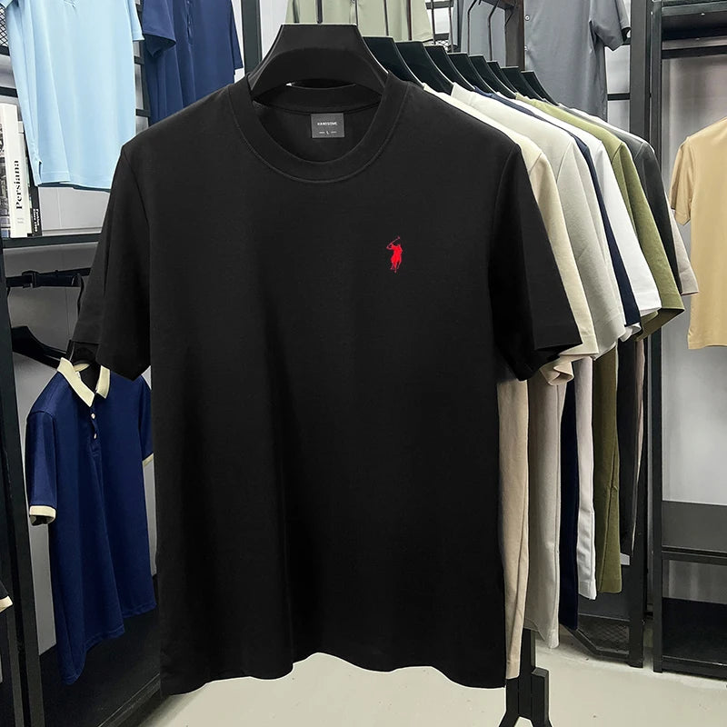 Men's High-End Brand Designer Embroidered O-neck T-shirt Trendy Casual Short Sleeved Breathable Sweat Absorbing Cotton Men's Top
