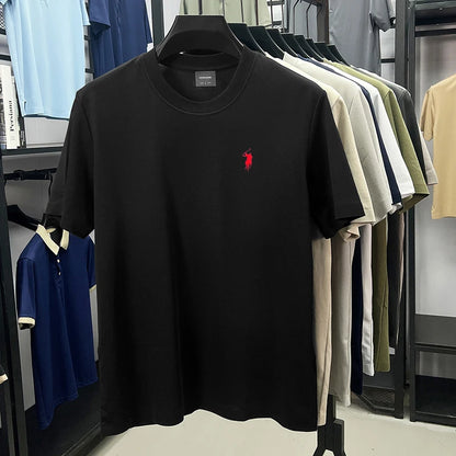 Men's High-End Brand Designer Embroidered O-neck T-shirt Trendy Casual Short Sleeved Breathable Sweat Absorbing Cotton Men's Top