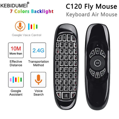 C120 RGB Backlight Fly Air Mouse Gyro Sensor Wireless 2.4G RF Keyboard Remote Control For Android Smart TV Box
