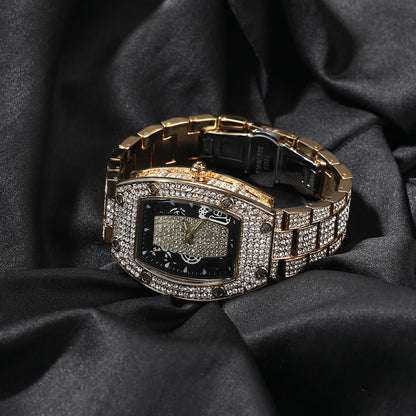 THE BLING KING Big Men's Watch Waterproof Full Iced Out Rectangle Dial Luxury Brand Quartz Automatic Wrist Mens Hiphop Watch