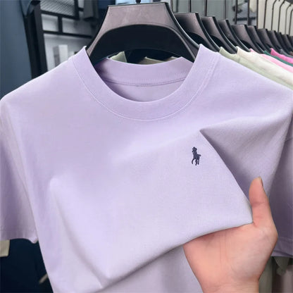 100%pure cotton short sleeve T-shirt men's fashion high-end brand Paul embroidery summer breathable loose casual round neck top
