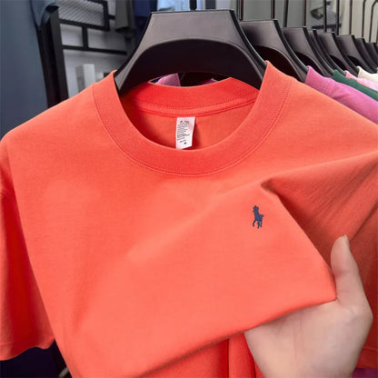 100%pure cotton short sleeve T-shirt men's fashion high-end brand Paul embroidery summer breathable loose casual round neck top