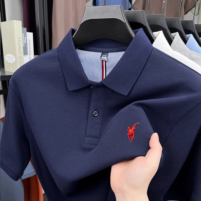 High End Brand Men's Polo Shirt Lapel T-Shirt Summer New Exquisite Horse Embroid Short Sleeve Fashion Business Leisure Menswear
