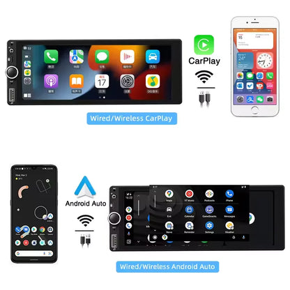 1din 6.86" HD Car Radio Multimedia Carplay Touch Screen Mirror Link Stereo Bluetooth USB FM Camera MP5 Player