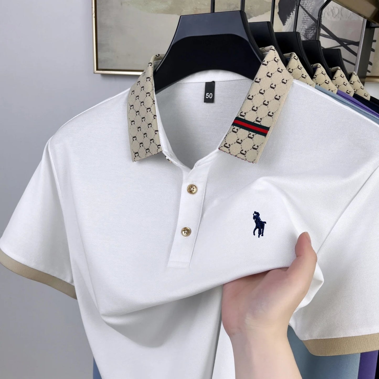 High end pony embroidered short sleeve polo shirt fashion designer brand T-shirt comfort breathable business casual men's wear