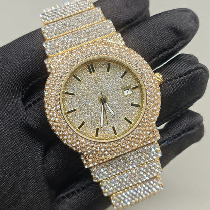 Hot New Luxury Watches For Men Full Diamond Iced Hip Hop Stylish Quartz Watch For Male Waterproof Calendar Men's Wristwatches