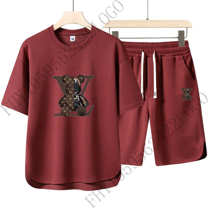 2025 Summer Street men fashion Breathable fitness sports fashion high quality printed short sleeve T-shirt + jogging shorts set