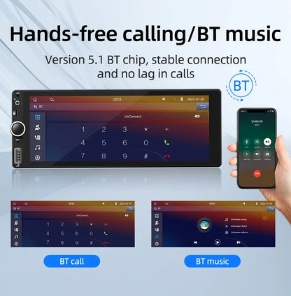 1din 6.86" HD Car Radio Multimedia Carplay Touch Screen Mirror Link Stereo Bluetooth USB FM Camera MP5 Player