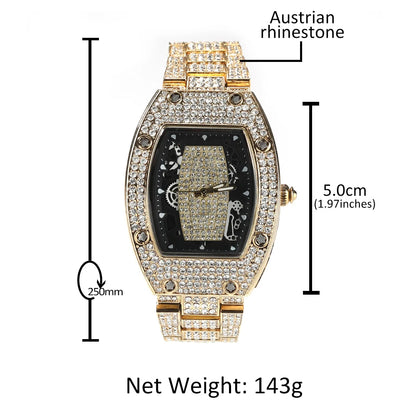 THE BLING KING Big Men's Watch Waterproof Full Iced Out Rectangle Dial Luxury Brand Quartz Automatic Wrist Mens Hiphop Watch
